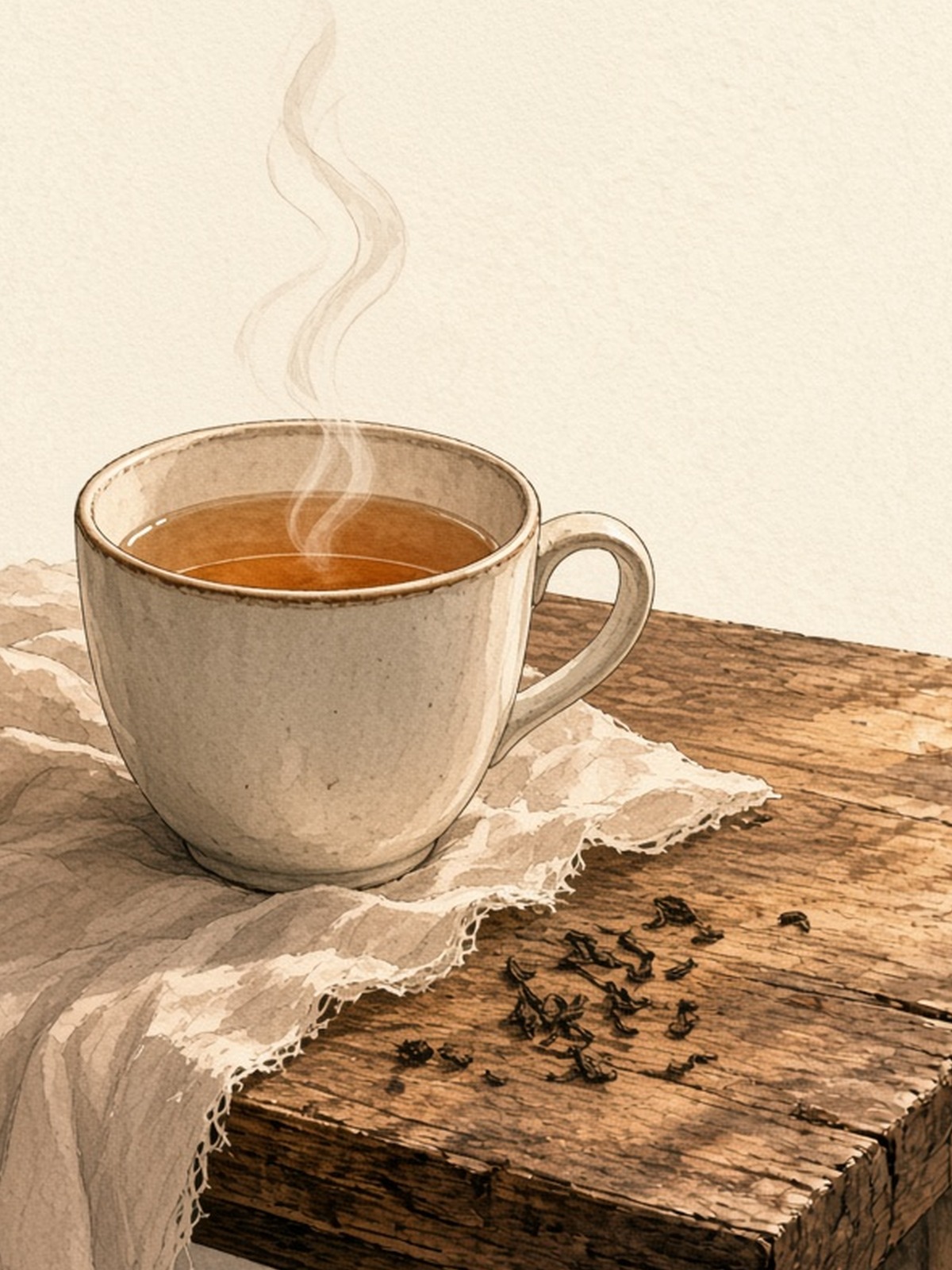 A cup of tea on a wooden table